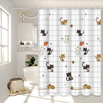 Naughty Cat Illustration Shower Curtain Home Aesthetic Bathroom Partition Curtain Internet Celebrity Style Bathroom Decor Essential (as the picture,120*180cm)