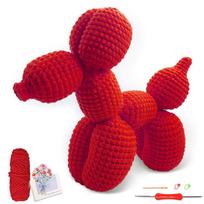 Balloon dog Family Crochet Kit for Beginners- Crochet White Pink Blue Orange Easy Learn to Starter Amigurumi Knitting Kit karališkos mėlynos spalvos