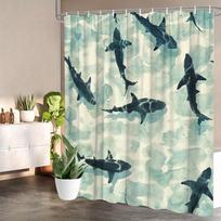 Shark Watercolor Shower Curtain 1pc – Swimming Sharks in Turquoise Ocean, Marine Art Bath Curtain for Bold Home Decor (as the picture,90X180cm(35x70in))