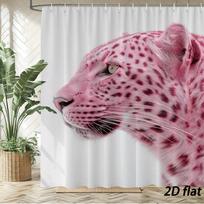 Pink Leopard Shower Curtain – 2D Flat Realistic Print, White Background, Polyester, 12 Hooks, 70.87×70.87 inch (as the picture,90x180cm35x71in)