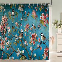 Chinese Style Flower Bird Shower Curta Waterproof Bathroom   Curtain 3d Printed Fabric With Hooks Decoration Shower Curtain (as the picture,W90xH180cm)
