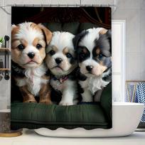 3D HD Printed Cute Puppies Shower Curtain Luxury Waterproof Pet Design Bathroom Decor Green Couch Background (Size: 180cm x 25 (as the picture,90x180cm)
