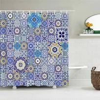 Bohemian 3d Bathroom Curta Indian Boho Shower Curta Waterproof Fabric With 12 Hooks Home Decor Washable Bath Screen (as the picture,W90xH180cm)