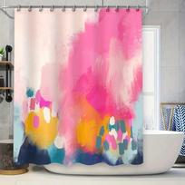 Abstract Art Shower Curtain Modern Teal Blue Beige Brush Stroke Backdrop Bathroom Decor Washable Waterproof Fabric (as the picture,90x180cm)