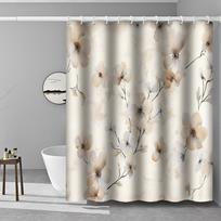 1pc High Quality Floral Watercolor Shower Curtain - Beige and Honey Wheat Yellow Forest Theme, Machine Washable with Hooks (as the picture,90X180cm)