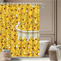 Yellow Duck Shower Curtain – High-Density Duck Pattern with Bathtub & Bubbles, 2D Flat Print, Fade-Resistant Polyester, 12 Hooks (as the picture,90x180cm35x71in)