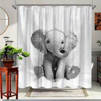 1pc Elephant Shower Curtain with Playful Design Bathroom Decor Polyester Fabric for Bathtub Partition Drapery with 12 Hooks (as the picture,90x180cm)