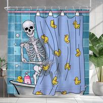 1/4 pcs - Funny Blue Skull Shower Curtain Set, Non-slip Bathroom Floor Mat, Toilet U-Shaped Mat, Cover Mat, Home Decor Gift (as the picture,90X180cm)