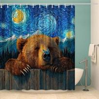 Starry Night Bear Shower Curtain, Van Gogh Inspired Art with Grizzly Bear and Butterfly, Waterproof Fabric Bathroom Curtain (as the picture,W90xH180cm-35x70in)