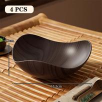 Eco Friendly Wood Grain Plastic Bowls Set Multifunctional Salad Fruit Candy Containers for Outdoor Camping and Picnic