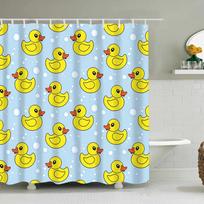 Duck Shower Curtain Cartoon Character Taking A Bath Colorful Drops Backdrop Dots,Cloth Fabric Bathroom Curta with Hooks (as the picture,W90xH180cm)