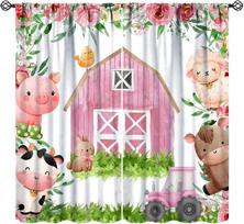 Cartoon Farmhouse Curta, Farm Truck Tractor Cute Animals Horse Cow Cat Dog Autumn Sunflower Windmill Print Window Treatments 53x116CM-2PC
