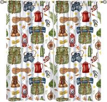 Retro Happy Camper Curta,Rustic Wood Plank Camping Travel Trailer Blackout Rod Pocket Window Curtain,For Boys Girls Living 53x116CM-2PC