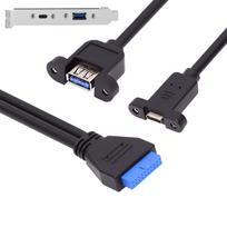 NFHK USB3.0 Motherboard 1920 Pin - USB-C Type-C & USB 3.0 Dual Port Female PCI-E Back Panel 5Gbps Cable