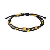 999 Fine Gold Peach Blossom & Four-Leaf Clover Bracelet: Lucky 3D Hard Gold Bead Hand Rope Gift for Girlfriend Single Hand Rope