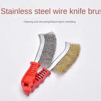 Multi-function Tool Wire Brush Copper Plated (Stainless Steel Brush, 1PCS) Long Handle Kitchen Grill Special Plate Rust Removal geltona