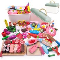 Jecimco Wooden Play Kitchen Set for Kids: A DIY educational toy featuring sushi, seafood, vegetables, fruits, and food items. Perfect for pretend
