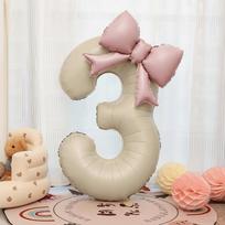 40 Inch Number 0-9 Balloon Cream White New Year Decorations Aluminum Foil Balloons with Light Pink Bow Birthday Party Balloons 40inch