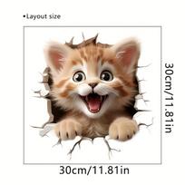 Cute 3D Cartoon Cat Toilet Stickers Decoration for Living Room, Bedroom, and Home Decor Flowers Wall Decals Self-Adhesive (as the picture,30x30cm)