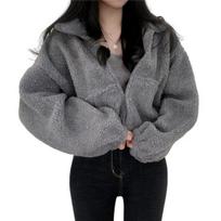 Women Winter Coat Thick Fleece Stand Collar Neck Protection Zip-up Short Type Cardigan Long Sleeves Cold-proof Outerwear School Outdoor Jacket M