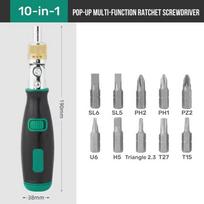 10 In 1 Portable Ratchet Screwdriver Multifunctional Household Rotating Ratchet Screwdriver Heads Tools Set žalia