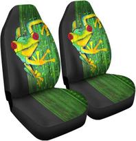 Cute Tree Frog Green Unique Front Car Seat Covers Auto Seat Covers Set of 2 Universal Fit Most Vehicle Cars Sedan Truck SUV