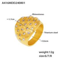 18K Gold-Plated Titanium Rhinestone Wide Band Ring – Women's Popular Bubble Round Diamond Jewelry Size 7