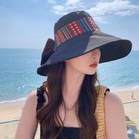 Solid Color Bowknot Fishmen Hat Anti-UV Wide Brim Bucket Cap Fashion Women's Sun Hat  Travel