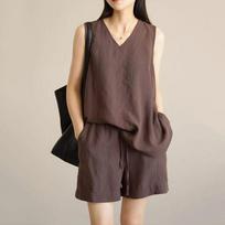 Spring and Summer Fashion Vest Top Loose Shorts Thin Two-piece Set XS