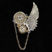 i-Remiel New Vintage Steampunk Mens Brooch, Wings Tassel Chain Lapel Pin, Shirt Suit Badge, Unique Jewelry Accessory