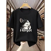 European Size Plus Size Men'S T-Shirt Cat Head Portrait with Text  I Forgot  Crew Neck Short-Sleeved Comfortable Casual Short-Sleeved T-Shirt S