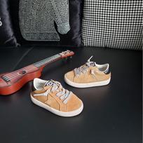 2355 New Velvet Leather Kids' Lace-Up White Star Sneakers – Durable Cowhide Four-Season Shoes 19 (13.5cm) chaki