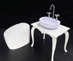 [TOYBARJAPAN] 16 Scale Action Figure Set: WJST1942 Toilet Bowl, Toilet Seat, and Luxury Washbasin (Figure not included)