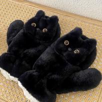 Cartoon Kitty Mitten Warm Cat Halter Gloves Soft Black Cat Fur Gloves  Skiing