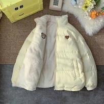 Cute Embroidery Parkas Coat Women Winter Korean Fashion Thick Loose Warm Jacket Double Sided Design Pink Student Clothes S