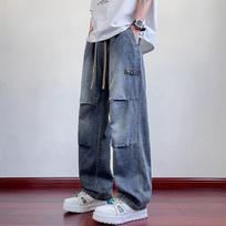 Men's Cargo Jeans Spring Summer Wide Leg Denim Pants Straight Baggy Jeans XS