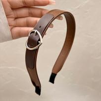Fashion Leather Headband Coffee Brown Wide Brim Hairband Heart-Shaped Buckle Hair Accessories Head Band