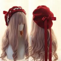Fashion Lolita Japanese Style Beret Hat Woolen Handmade Winter Berets Hat Warm Sweet Bow Beret Winter Season
