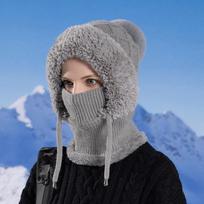 Velvet Knitted Balaclava Hat Fluffy Texture Ear Protection Warmth Cover Hat Warm Integrated Design Neck Integrated Hat Unisex pilka