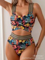 2026 bikini swimsuit sexy halter split high waist European and American printed bikini swimsuit S