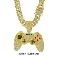 Hip Hop Retro Game Console Controller Pendant Necklace, American Trendy Accessory, Cuban Chain Inlaid Diamond Accessory 50cm