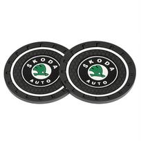 2pcs Car Badge Coaster Water Cup Holder Anti-slip Pad Bottle Slot Non Slip Mat For Skoda Rapid Fabia 1 2 Octavia A7 Yeti Superb