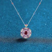 Hai Rui Candy Series: S925 Sterling Silver Ruby Necklace with Inlaid Color Stone Pendant for Women's Fashionable Style 925 Silver