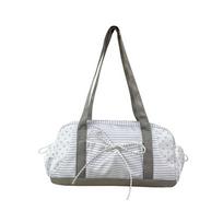 Polyester Striped Shoulder Bag Large Capacity Ita Bag Vintage Bow Decor Boston Bag  Outings balta
