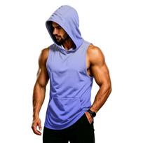 Mens Hooded Sleeveless Gym Vest Muscle Fit Breathable Quick Dry Workout Tank Top with Pocket for Training Running Fitness M