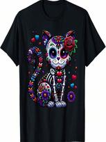 Dia De Los Muertos Cinco De Mayo Cat Sugar Skull unisex Wounisex T-Shirt S