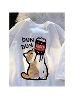 Wounisex's Casual Short Sleeve T-Shirt - Cute Cat & Soda Can Graphic Prin Round Neck Spring Summer Top Ladies T Shirts S