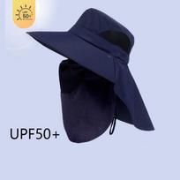 Balaclava Hat Caps Mask Set Bucket Hat Sunscreen Wide Brim Fisherman Hat Neck Headband Adjustable Chin Rope Sun Hat Hiking mėlyna