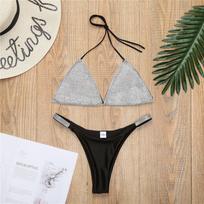 2020 Women's European & American Rhinestone Triangle Bikini - Solid Color Two-Piece Swimsuit XL