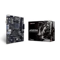 BIOSTAR MicroATX motherboard with AMD A520 chipset, compatible with AMD Ryzen 5000 series, featuring HDMI and D-Sub ports, Gigabit LAN support